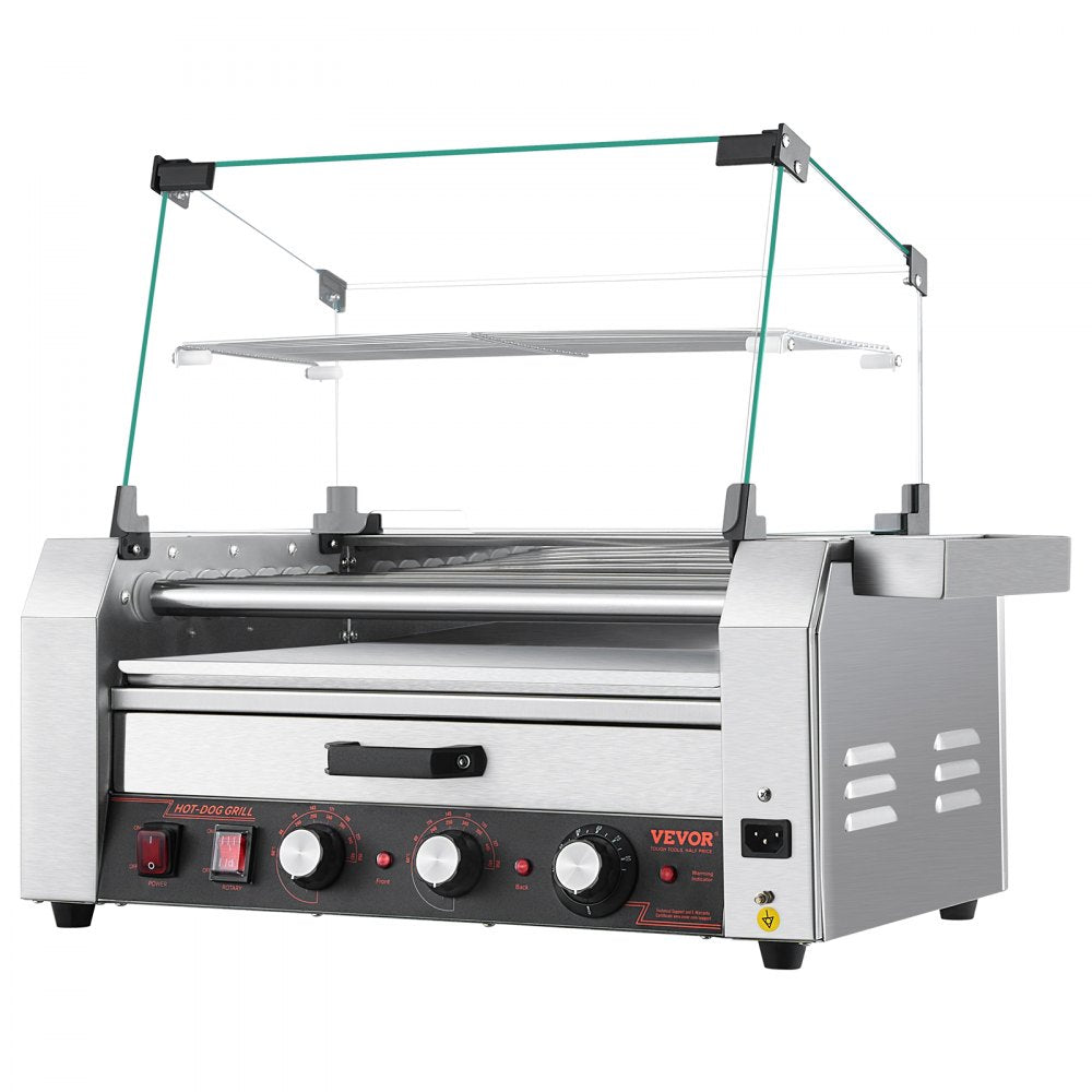 ASQ-07HC - Commercial Hot Dog Roller Grill with Bun Warmer and Glass Hood