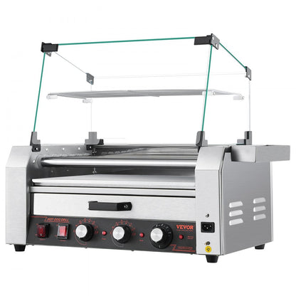 ASQ-07HC - Commercial Hot Dog Roller Grill with Bun Warmer and Glass Hood