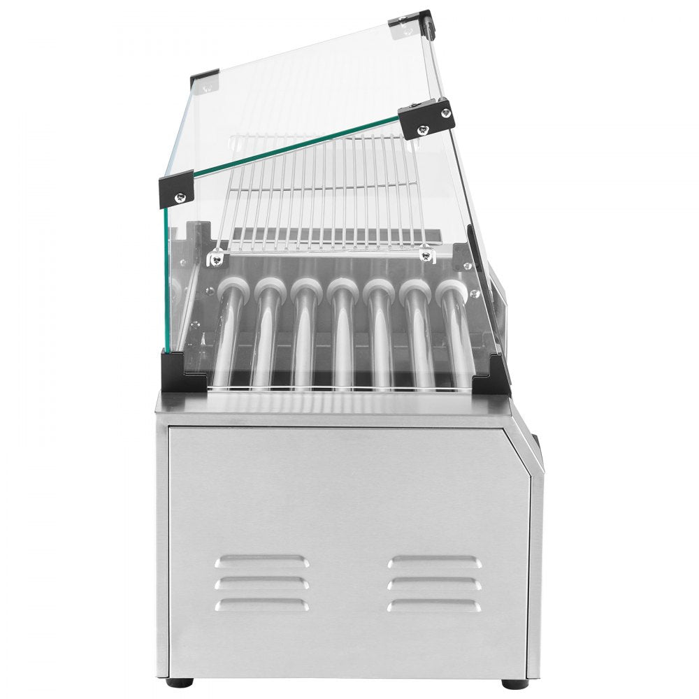 ASQ-07HC - Commercial Hot Dog Roller Grill with Bun Warmer and Glass Hood