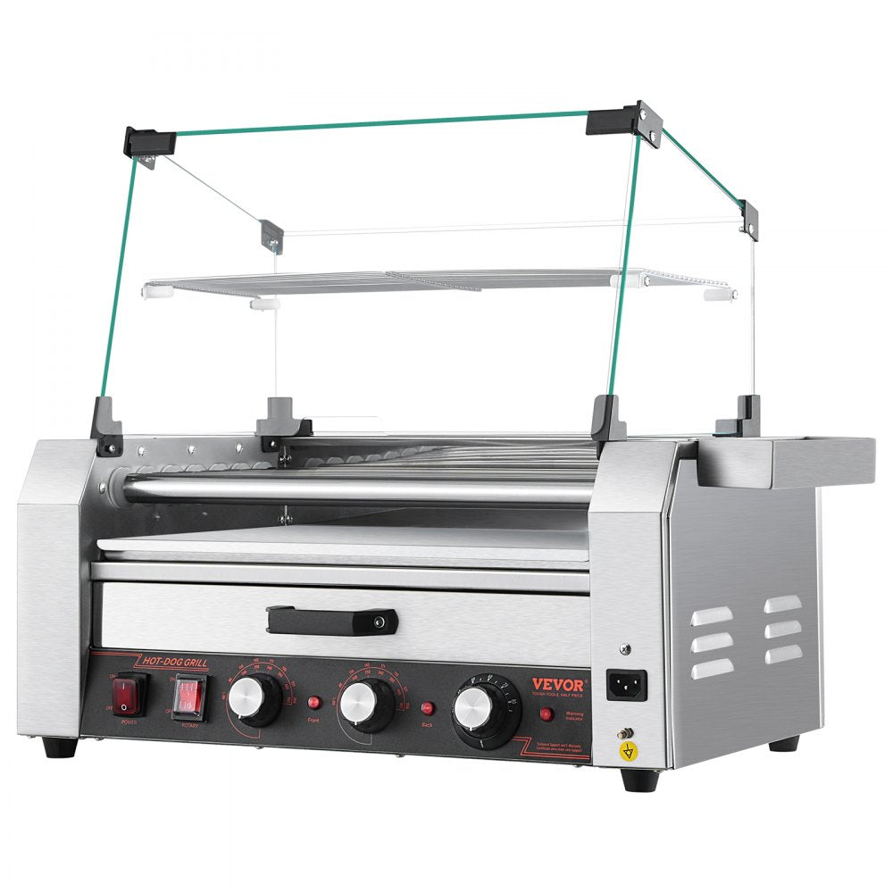 ASQ-07HC - Commercial Hot Dog Roller Grill with Bun Warmer and Glass Hood