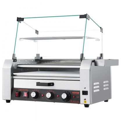 ASQ-07HC - Commercial Hot Dog Roller Grill with Bun Warmer and Glass Hood