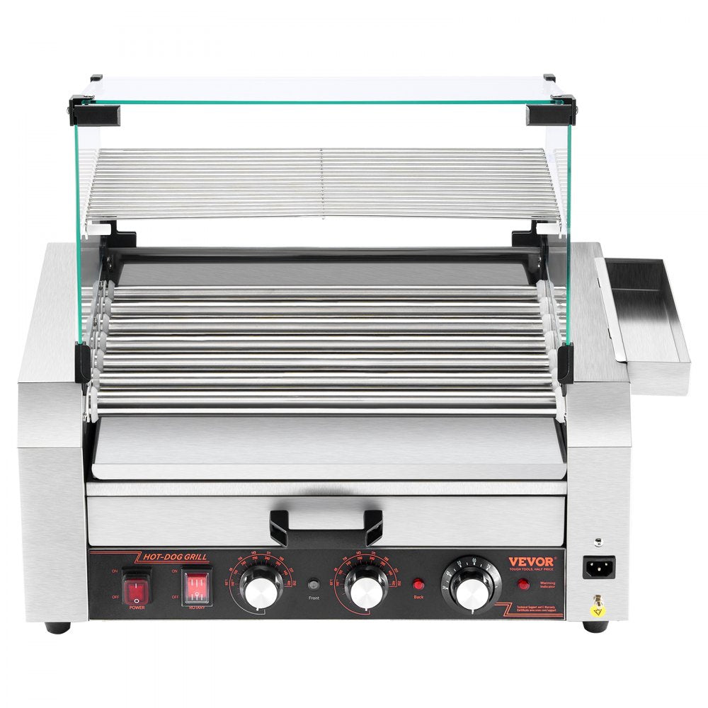 ASQ-07HC - Commercial Hot Dog Roller Grill with Bun Warmer and Glass Hood
