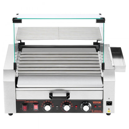 ASQ-07HC - Commercial Hot Dog Roller Grill with Bun Warmer and Glass Hood