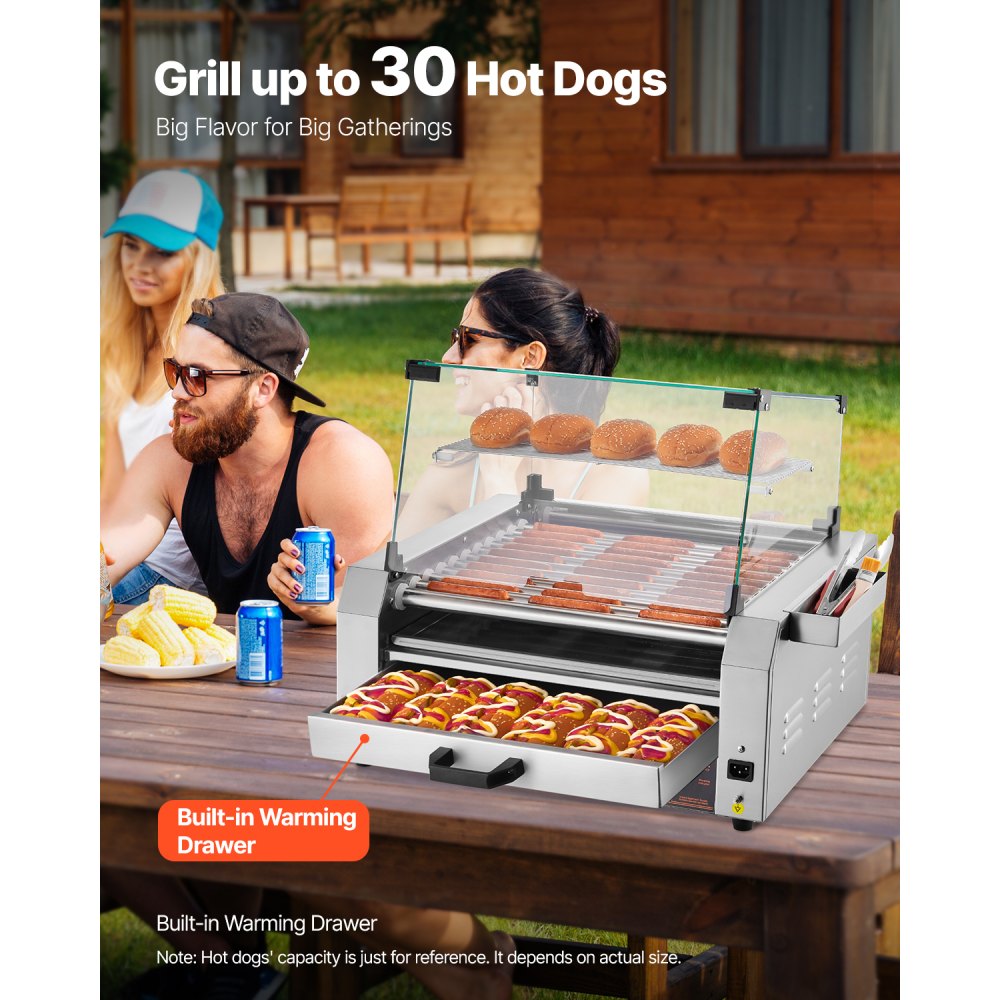 ASQ-011HC - Commercial-Grade Hot Dog Roller Grill with Bun Warmer and Glass Hood