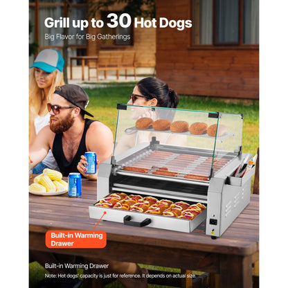 ASQ-011HC - Commercial-Grade Hot Dog Roller Grill with Bun Warmer and Glass Hood