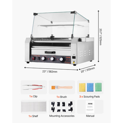 ASQ-011HC - Commercial-Grade Hot Dog Roller Grill with Bun Warmer and Glass Hood