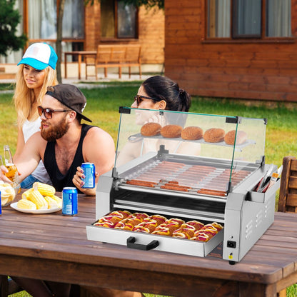 ASQ-011HC - Commercial-Grade Hot Dog Roller Grill with Bun Warmer and Glass Hood