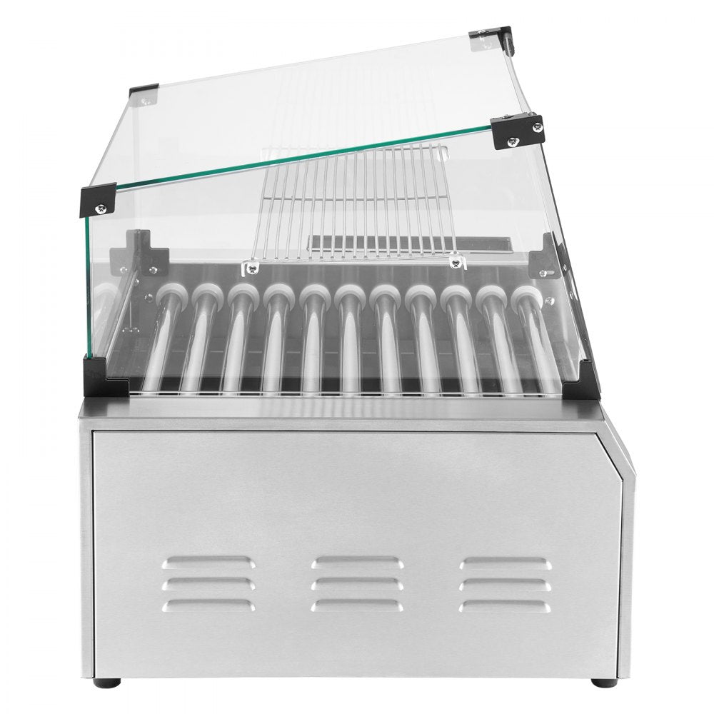 ASQ-011HC - Commercial-Grade Hot Dog Roller Grill with Bun Warmer and Glass Hood