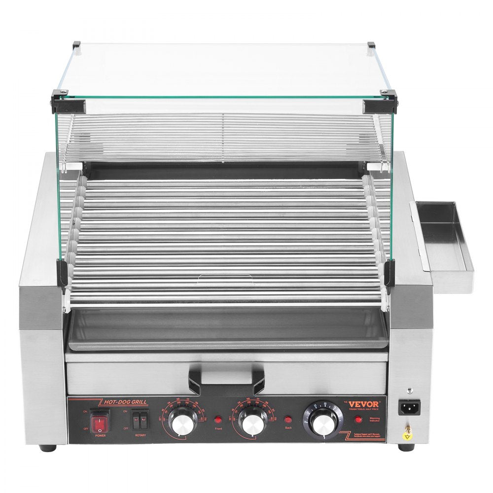 ASQ-011HC - Commercial-Grade Hot Dog Roller Grill with Bun Warmer and Glass Hood