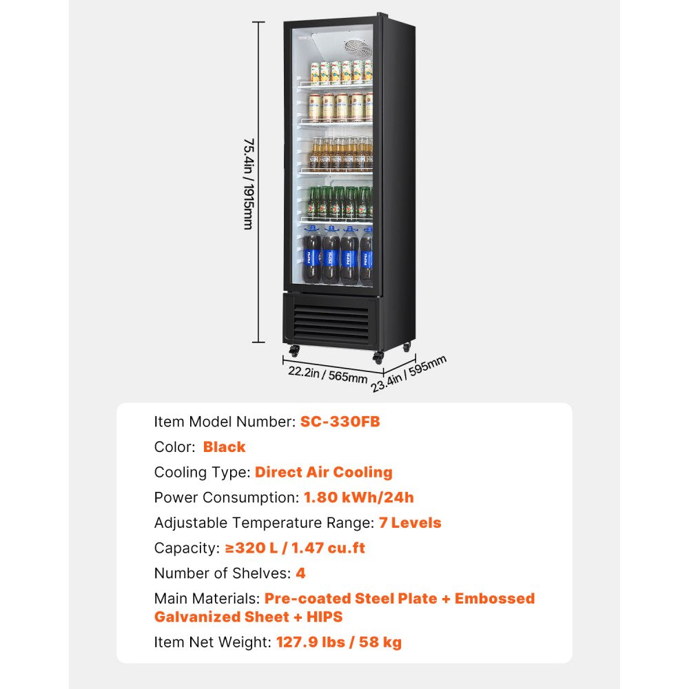 SC-330FB - 11.47 cu.ft Glass Door Beverage Fridge with LED Lighting