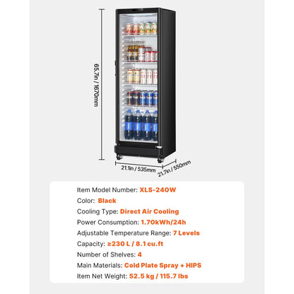 XLS-240W - 8.1 cu.ft Glass Door Beverage Cooler with Adjustable Shelves