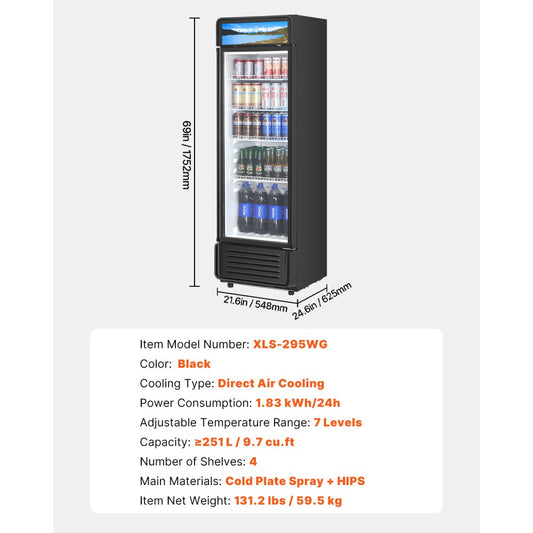 XLS-295WG - 9.7 cu.ft Glass Door Beverage Cooler with 4 Shelves