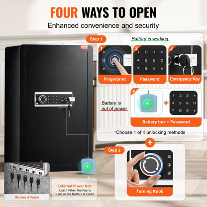 SS-700ZW - VEVOR 4.0 cu.ft Secure Safe Box with Key, Fingerprint, & Alarm
