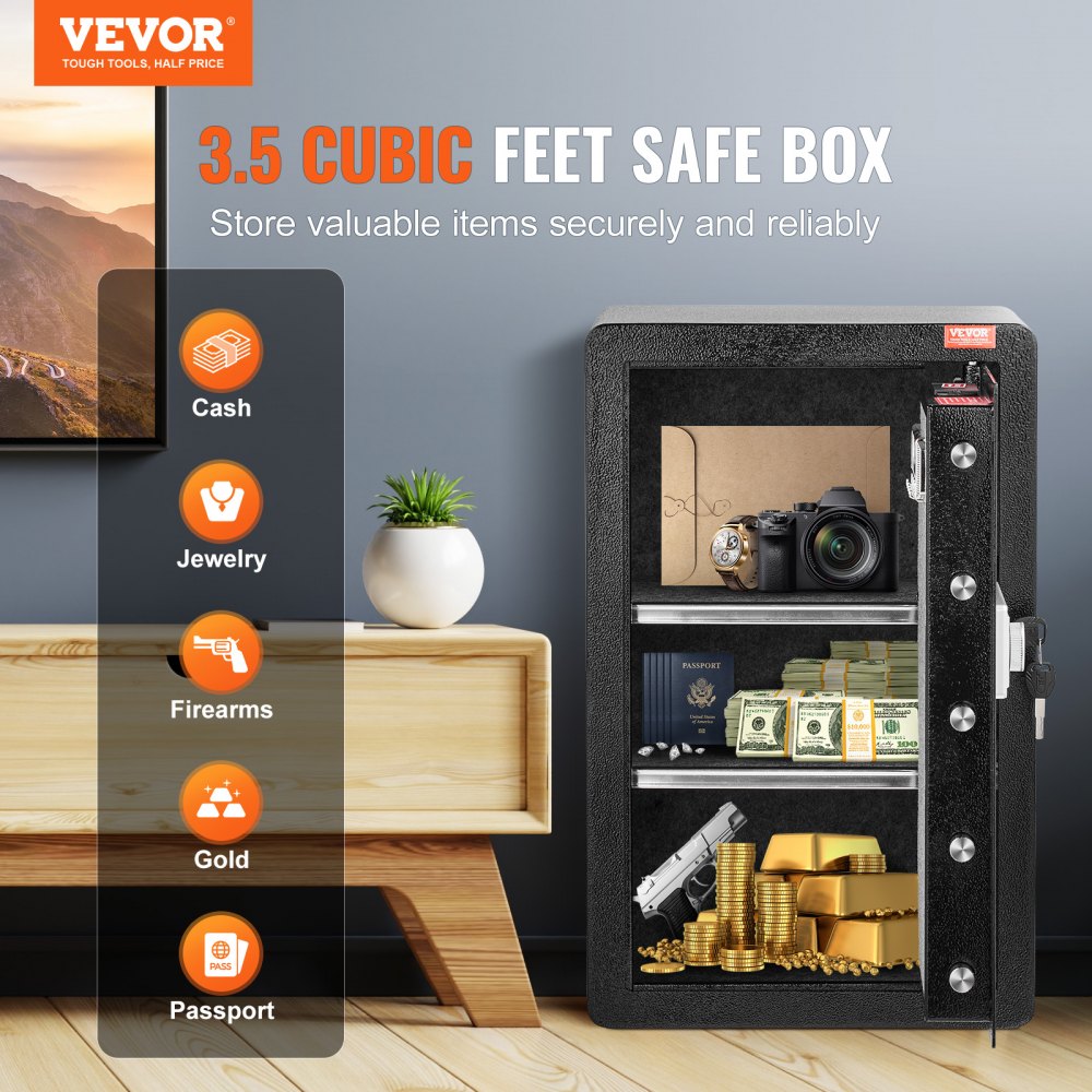 SS-630DZ - VEVOR 3.5 cu.ft Safe Box with LED Light & Key Lock