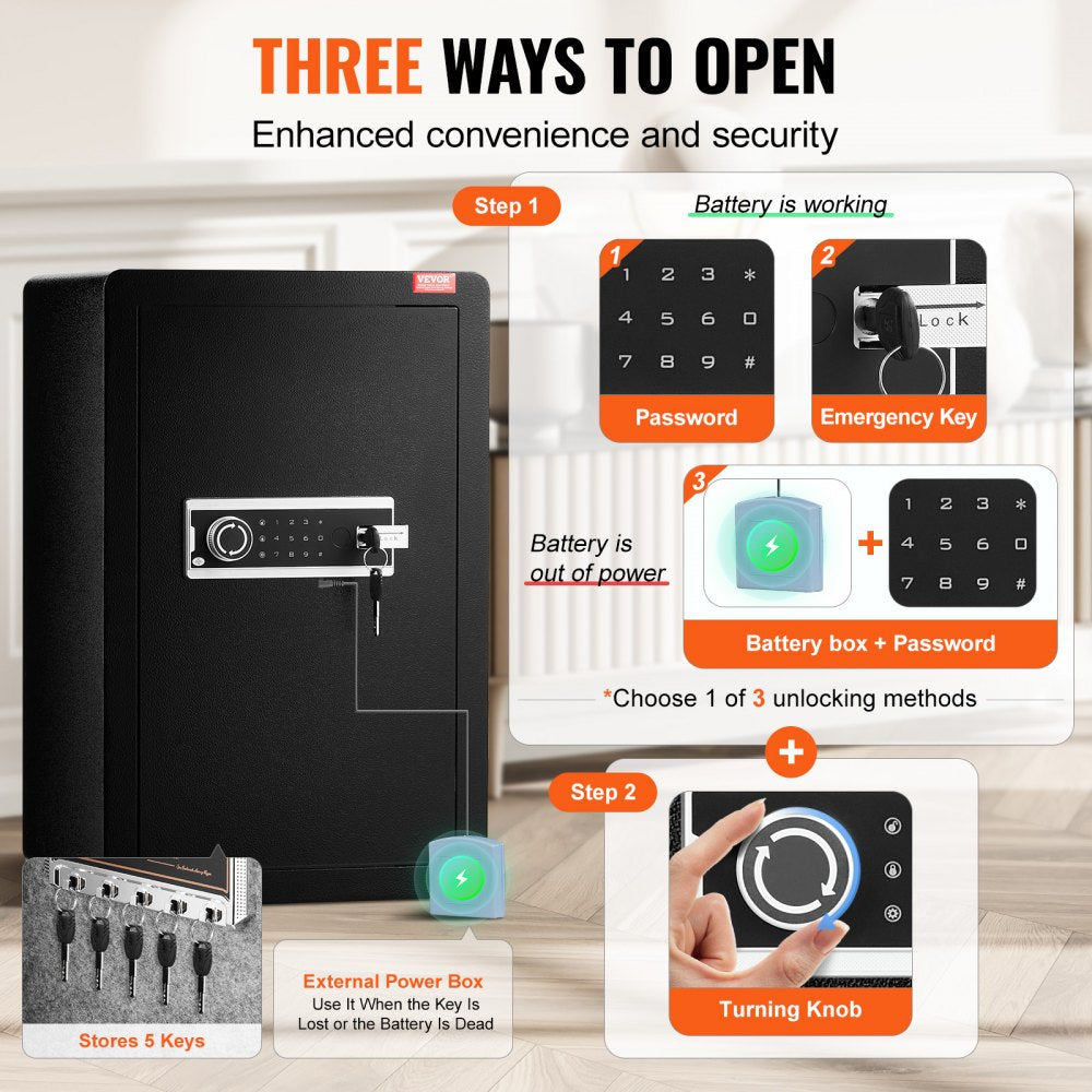 SS-630DZ - VEVOR 3.5 cu.ft Safe Box with LED Light & Key Lock