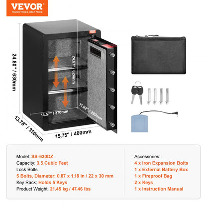 SS-630DZ - VEVOR 3.5 cu.ft Safe Box with LED Light & Key Lock