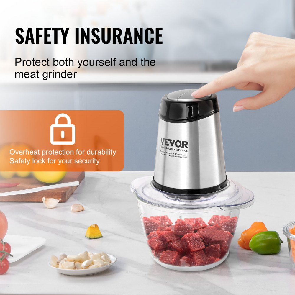 AMJ-215E - 400W Stainless Steel Meat Grinder & Food Processor 8" x 9"