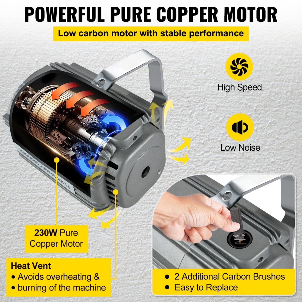 SR230W6MM - 230W Flex Shaft Grinder with Accessory Kit, 39.4 in Long