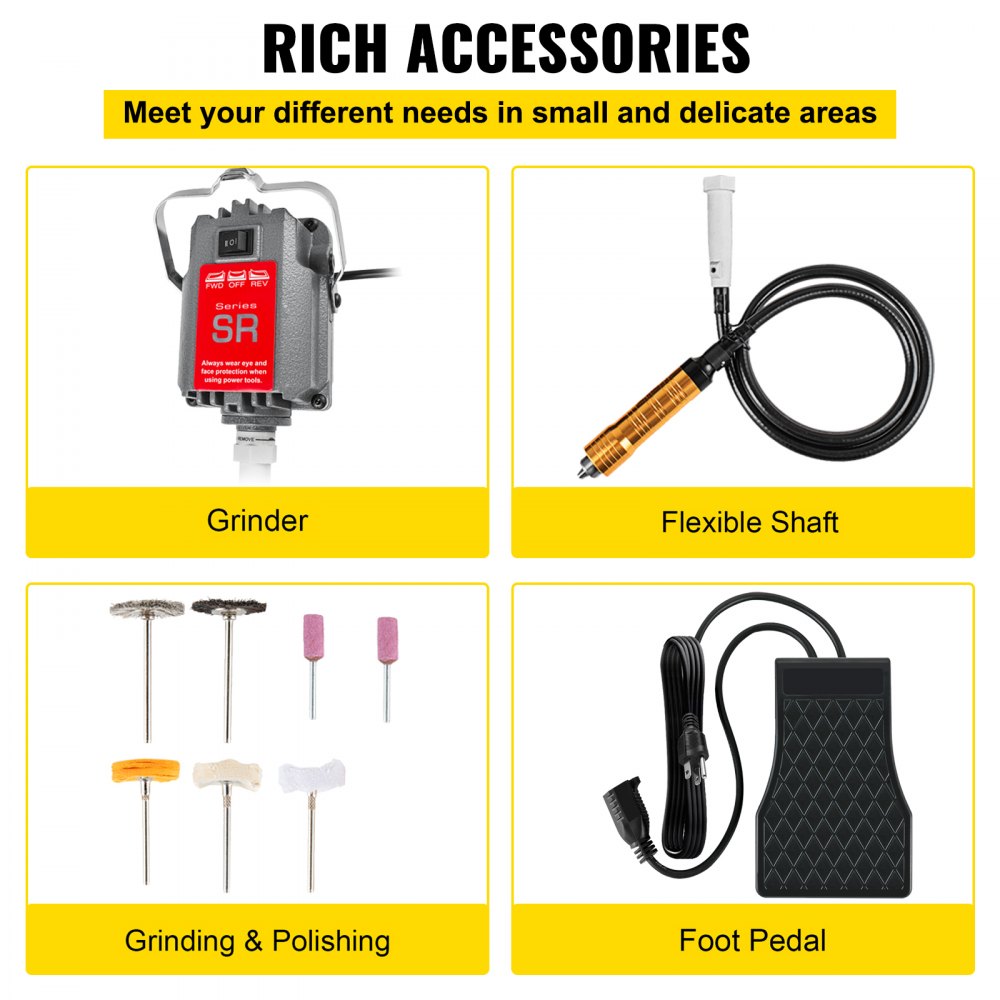 SR230W6MM - 230W Flex Shaft Grinder with Accessory Kit, 39.4 in Long