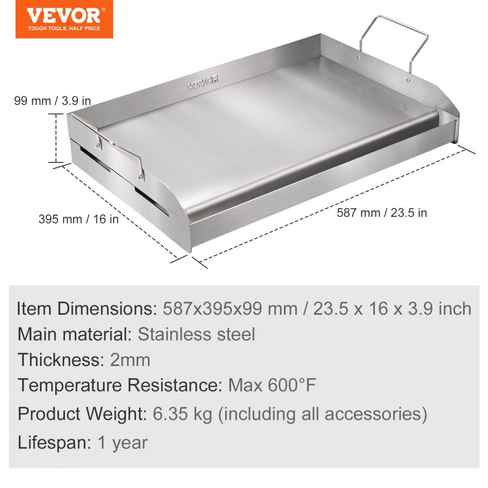 GP23 - 23.5"x16" Stainless Steel Griddle, Non-Stick, Easy Clean