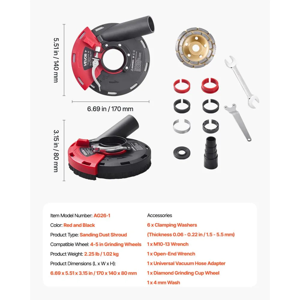 AG26-1 - 90° Angle Grinder Dust Shroud for 4-5" Grinders