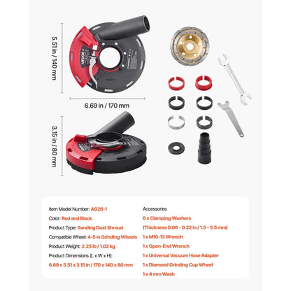 AG26-1 - 90° Angle Grinder Dust Shroud for 4-5" Grinders