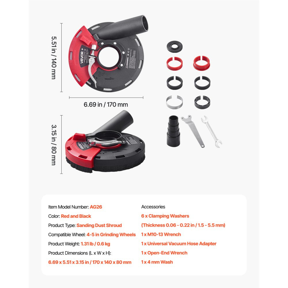 AG26 - 90° Angle Grinder Dust Shroud with Vacuum Connection & Washers