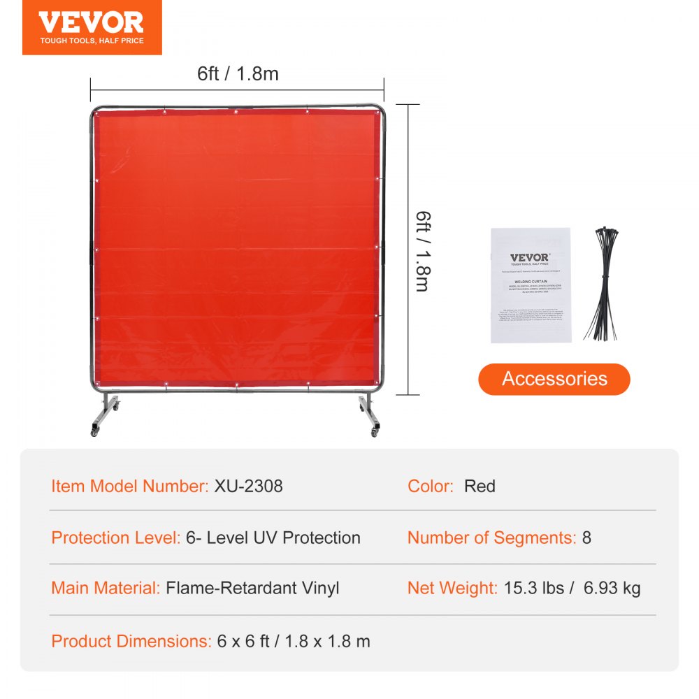 XU-2308 - 6' x 6' VEVOR Welding Screen for Safe Workspace Protection