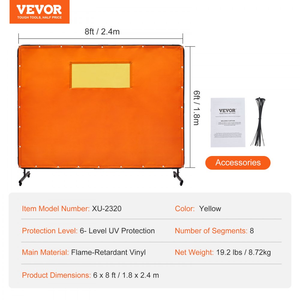 XU-2320 - 6' x 8' VEVOR Yellow Welding Screen for Workspace Safety