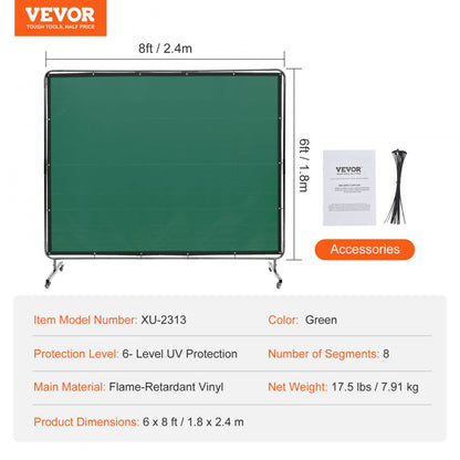 XU-2313 - 6' x 8' Mobile Welding Screen with UV Protection