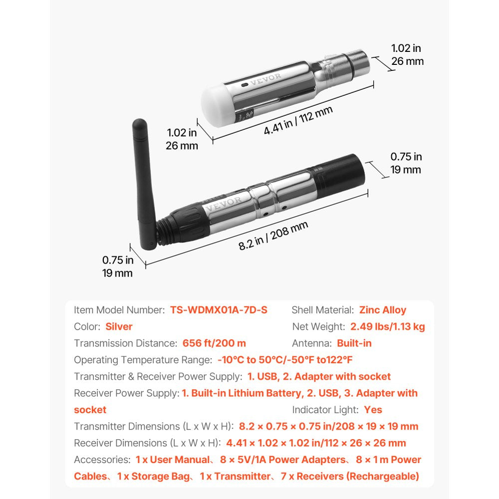 TS-WDMX01A-7D-S - 656 ft DMX Wireless Receiver with 8-Hour Battery Life