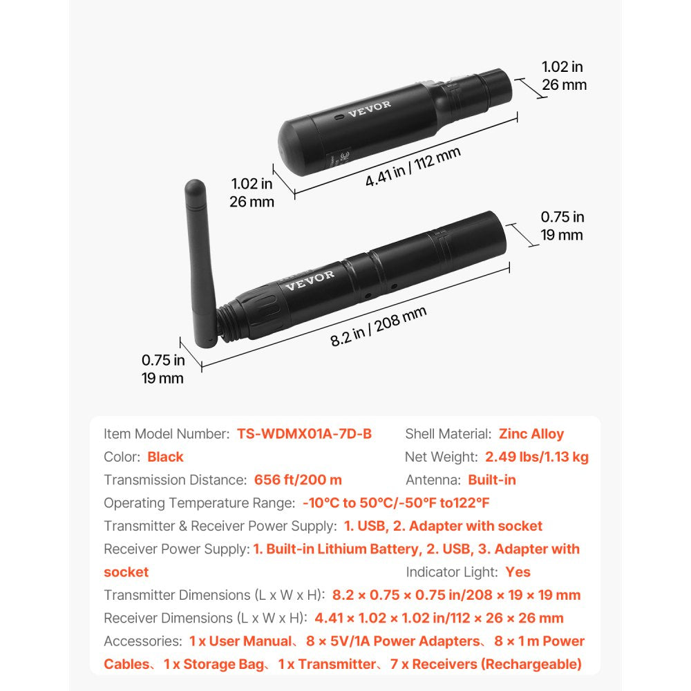 TS-WDMX01A-7D-B - 656ft DMX Wireless Transmitter with 8hr Battery Life