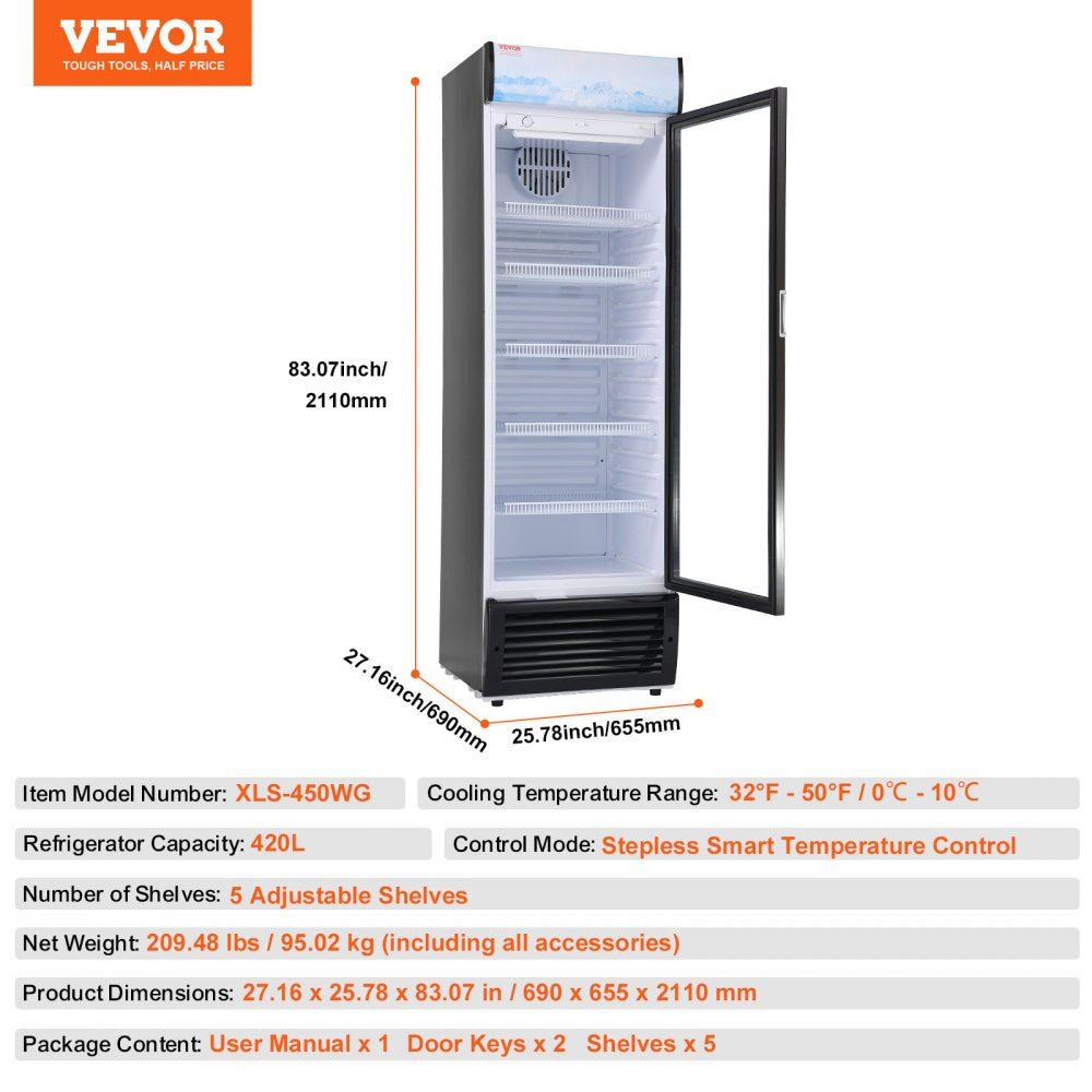 XLS-450WG - 14.8 Cu.Ft Glass-Door Fridge with 5 Shelves