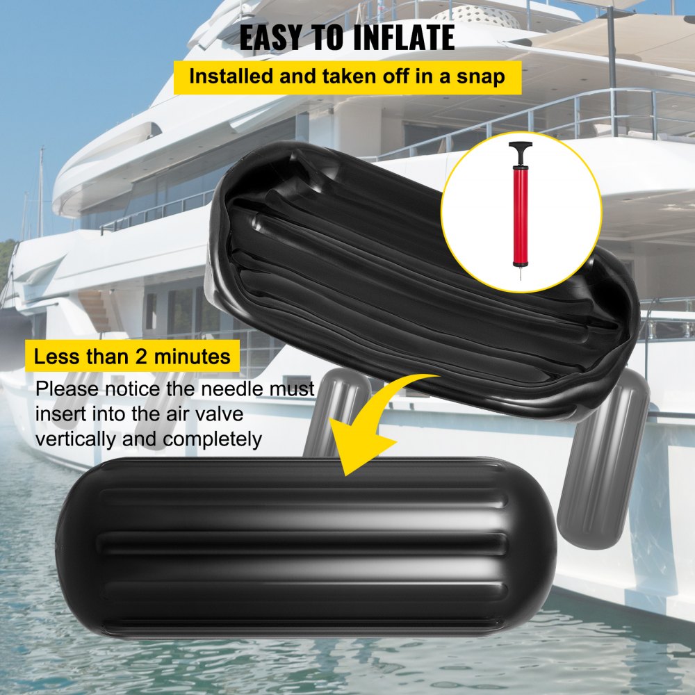 10" x 28" Boat Fender - Durable Ribbed Vinyl Bumper Pack of 4
