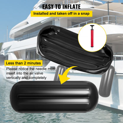 10" x 28" Boat Fender - Durable Ribbed Vinyl Bumper Pack of 4