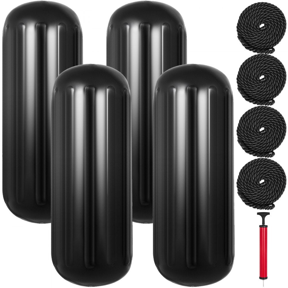 10" x 28" Boat Fender - Durable Ribbed Vinyl Bumper Pack of 4