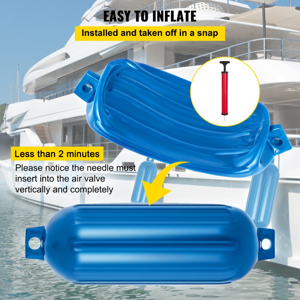 8.5" x 27" Boat Fender - Set of 4 with Pump for Optimal Protection