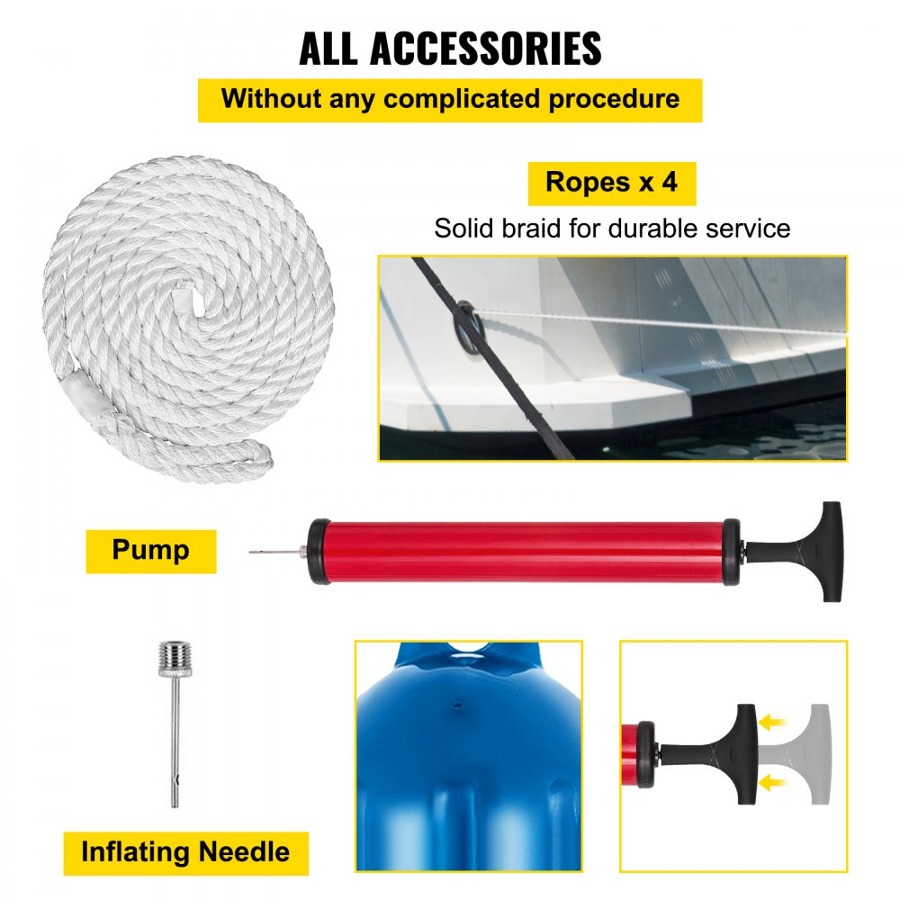 8.5" x 27" Boat Fender - Set of 4 with Pump for Optimal Protection