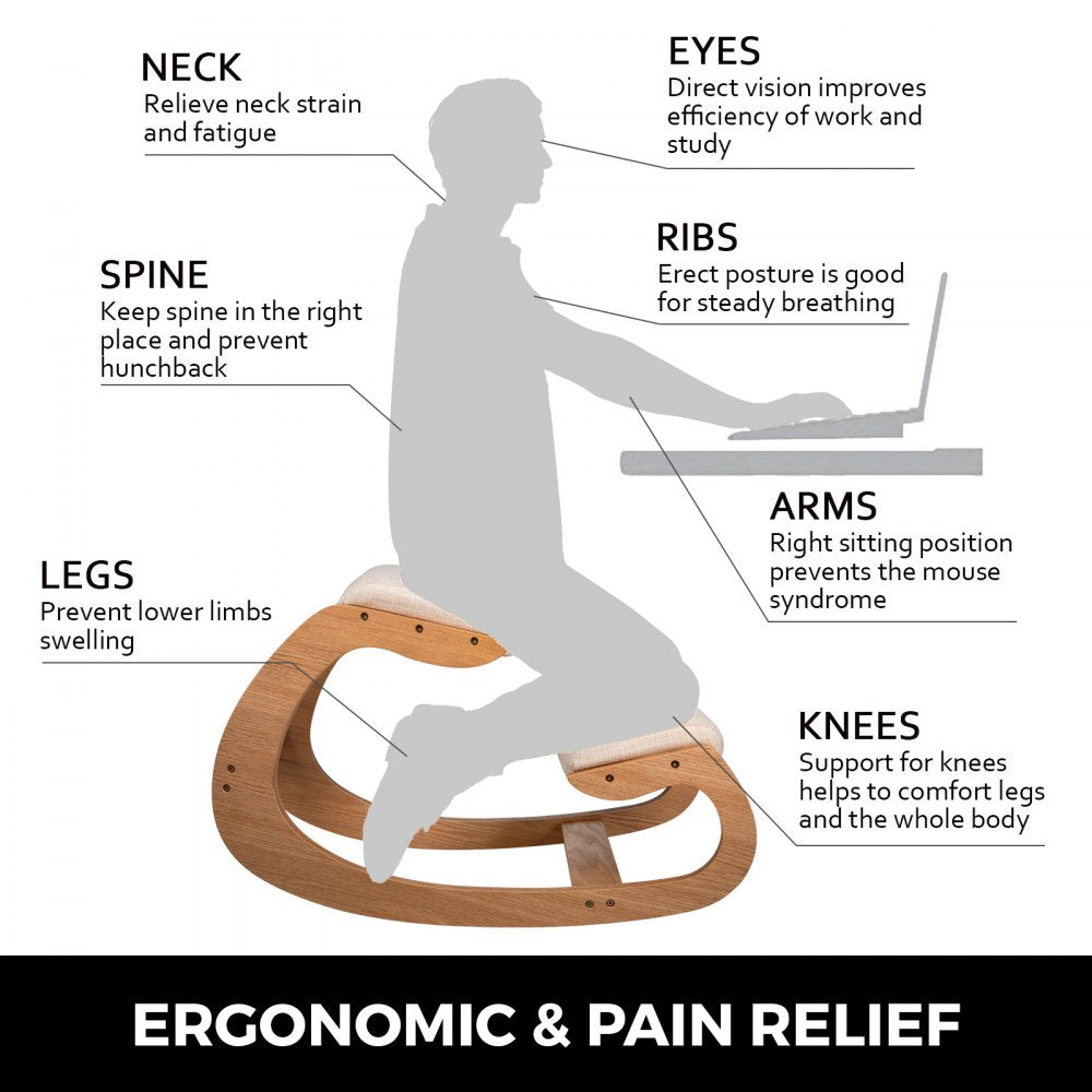 010438050579 - Natural Birch Ergonomic Kneeling Chair for Improved Posture