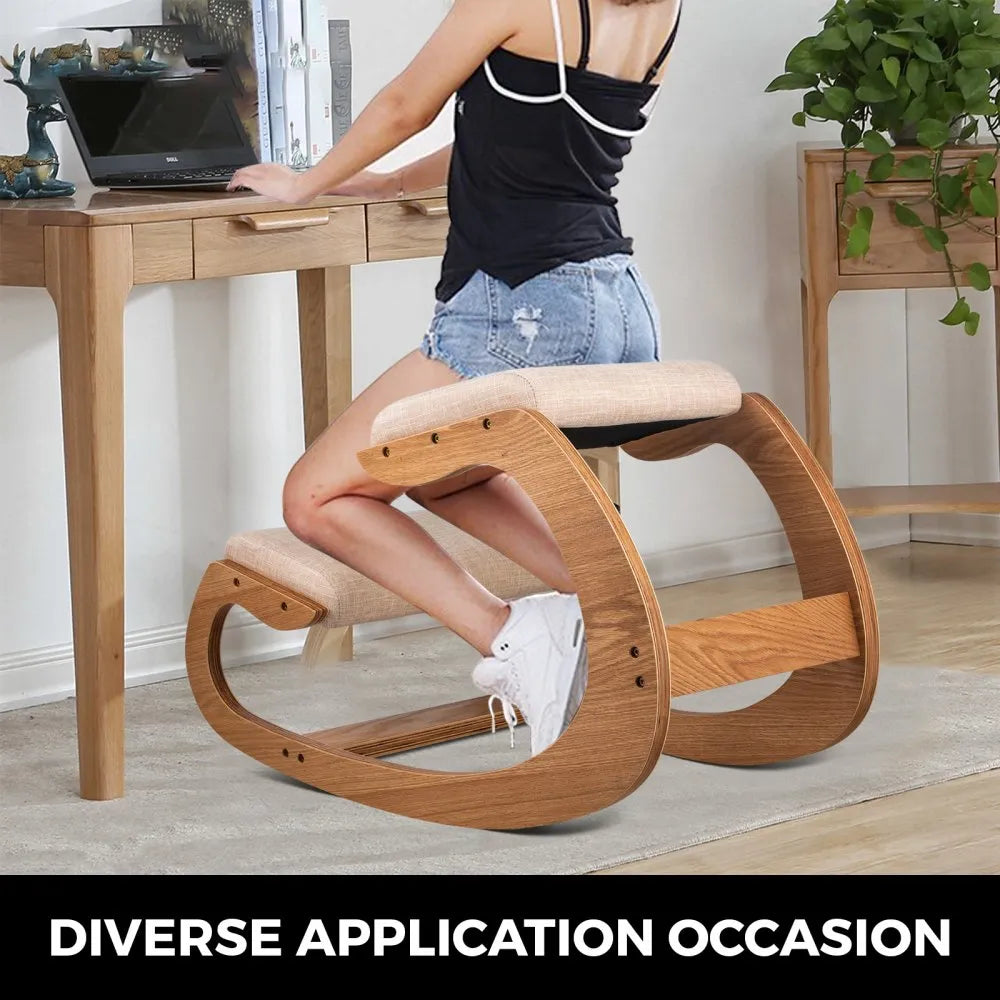 010438050579 - Natural Birch Ergonomic Kneeling Chair for Improved Posture