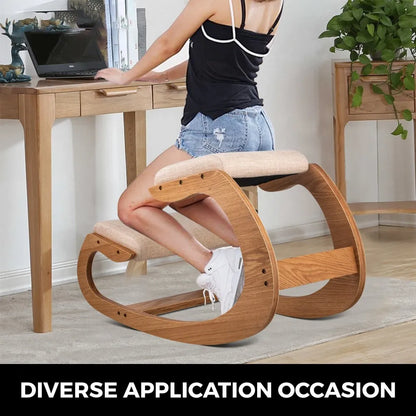 010438050579 - Natural Birch Ergonomic Kneeling Chair for Improved Posture