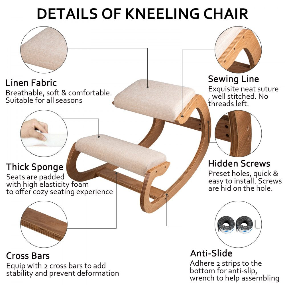010438050579 - Natural Birch Ergonomic Kneeling Chair for Improved Posture