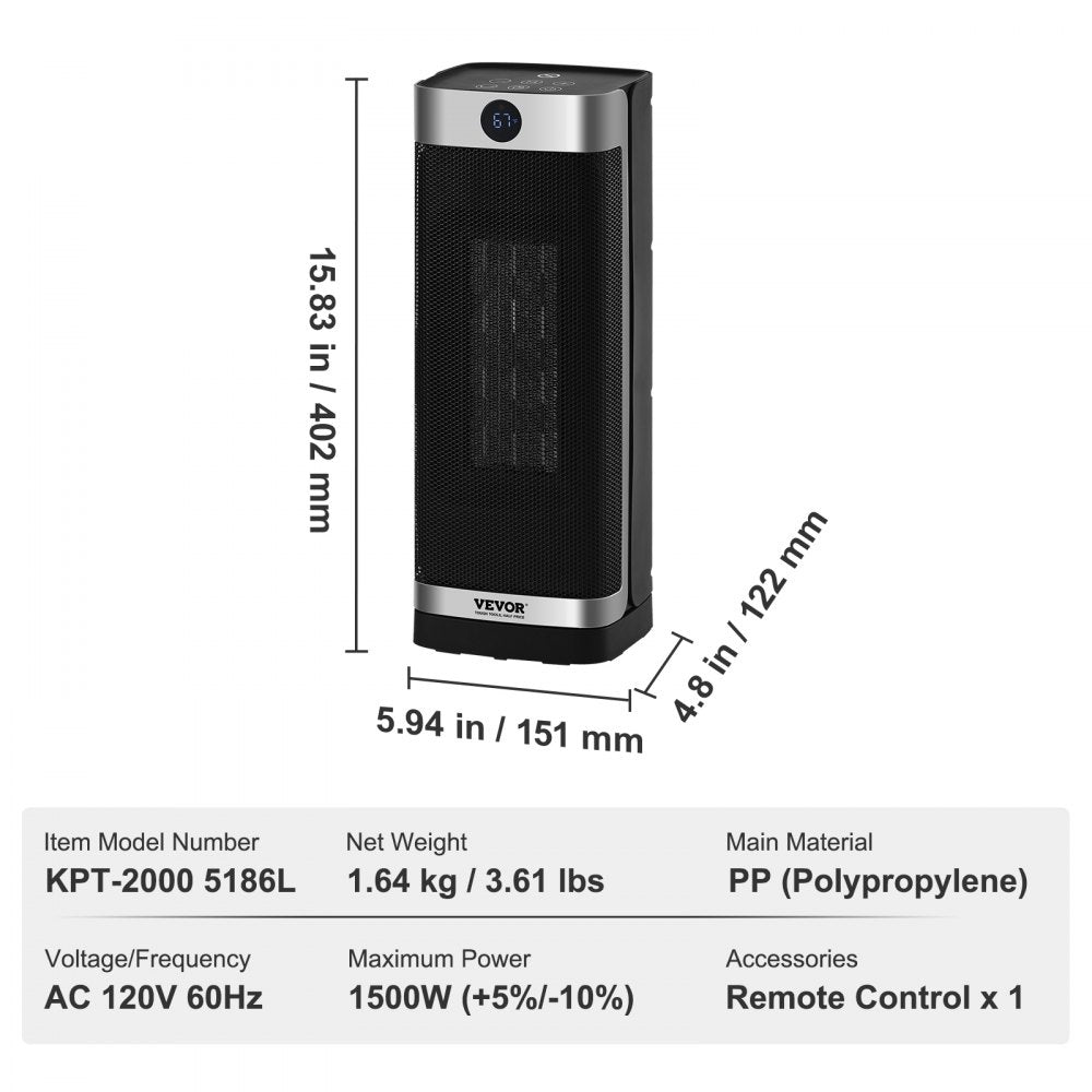 KPT-2000 5186L - 1500W Electric Heater for Whole-Room Comfort