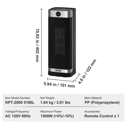 KPT-2000 5186L - 1500W Electric Heater for Whole-Room Comfort