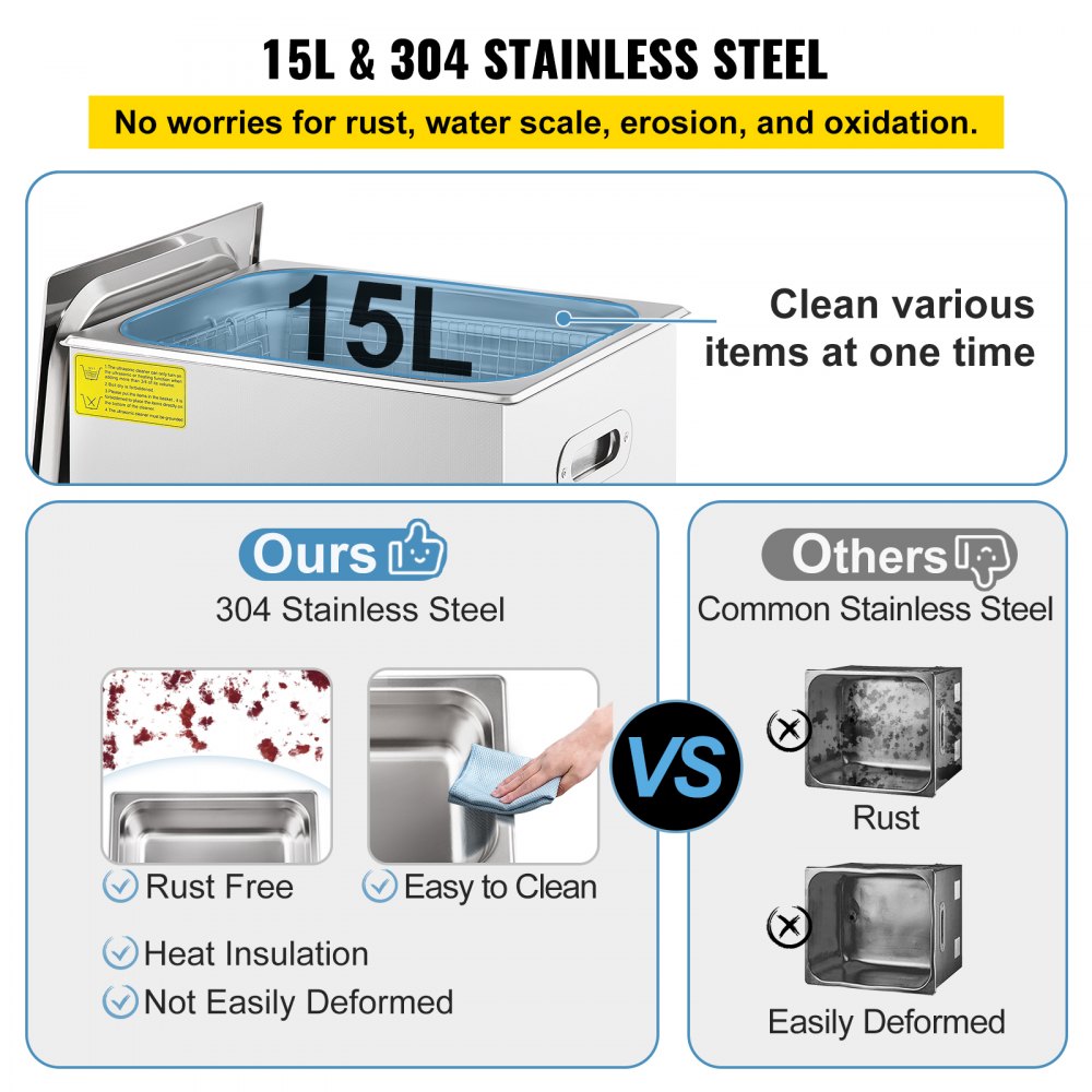 KW-QXJ-60A-2 - 15L Stainless Steel Ultrasonic Cleaner with Adjustable Frequency