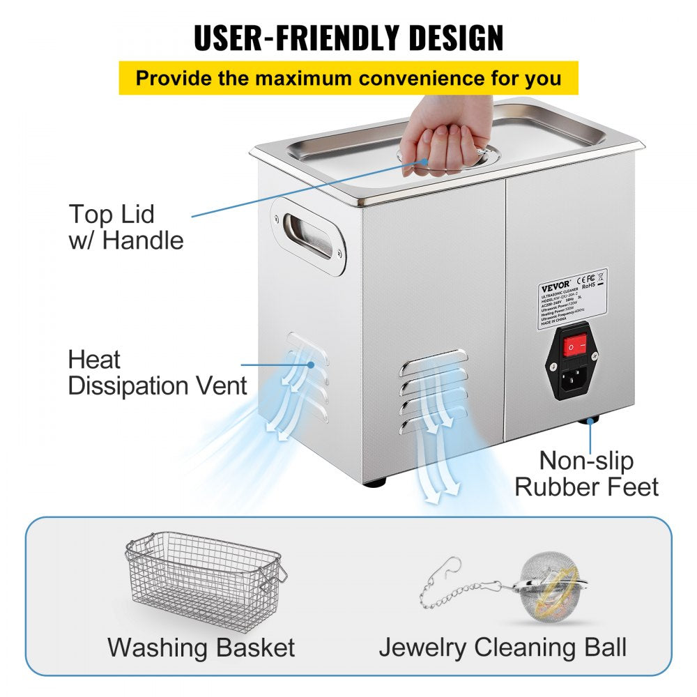 KW-QXJ-20A-2 - Premium 3L Ultrasonic Cleaner with Adjustable Frequency