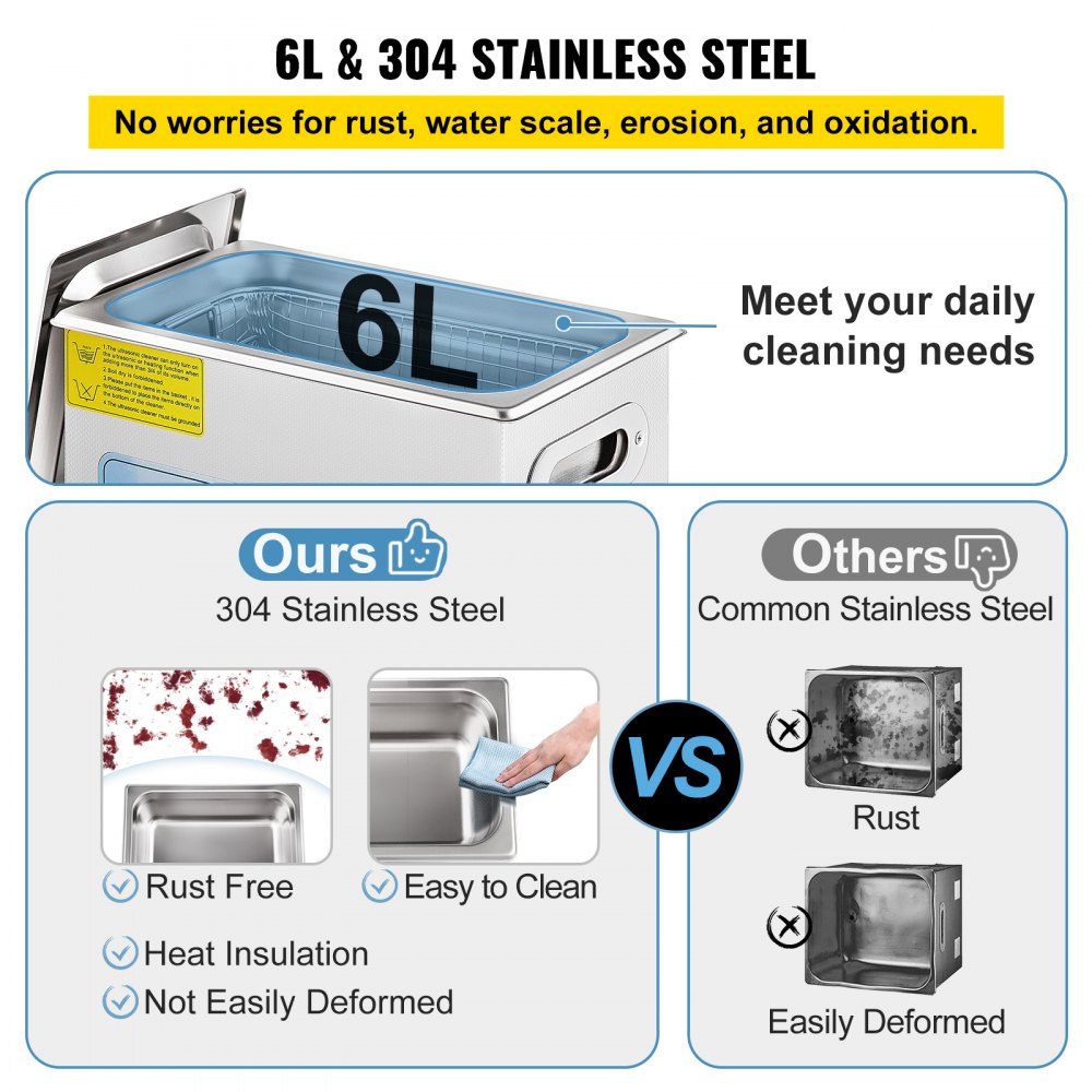 KW-QXJ-30A-2 - 6L Stainless Steel Ultrasonic Cleaner with Adjustable Frequency