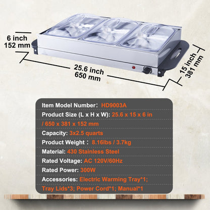 HD9003A - 3-Tray Stainless Steel Buffet Server with Adjustable Temperature Control