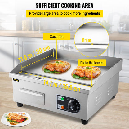 010179788823 - 14" Stainless Steel Electric Griddle for Home & Restaurant Use