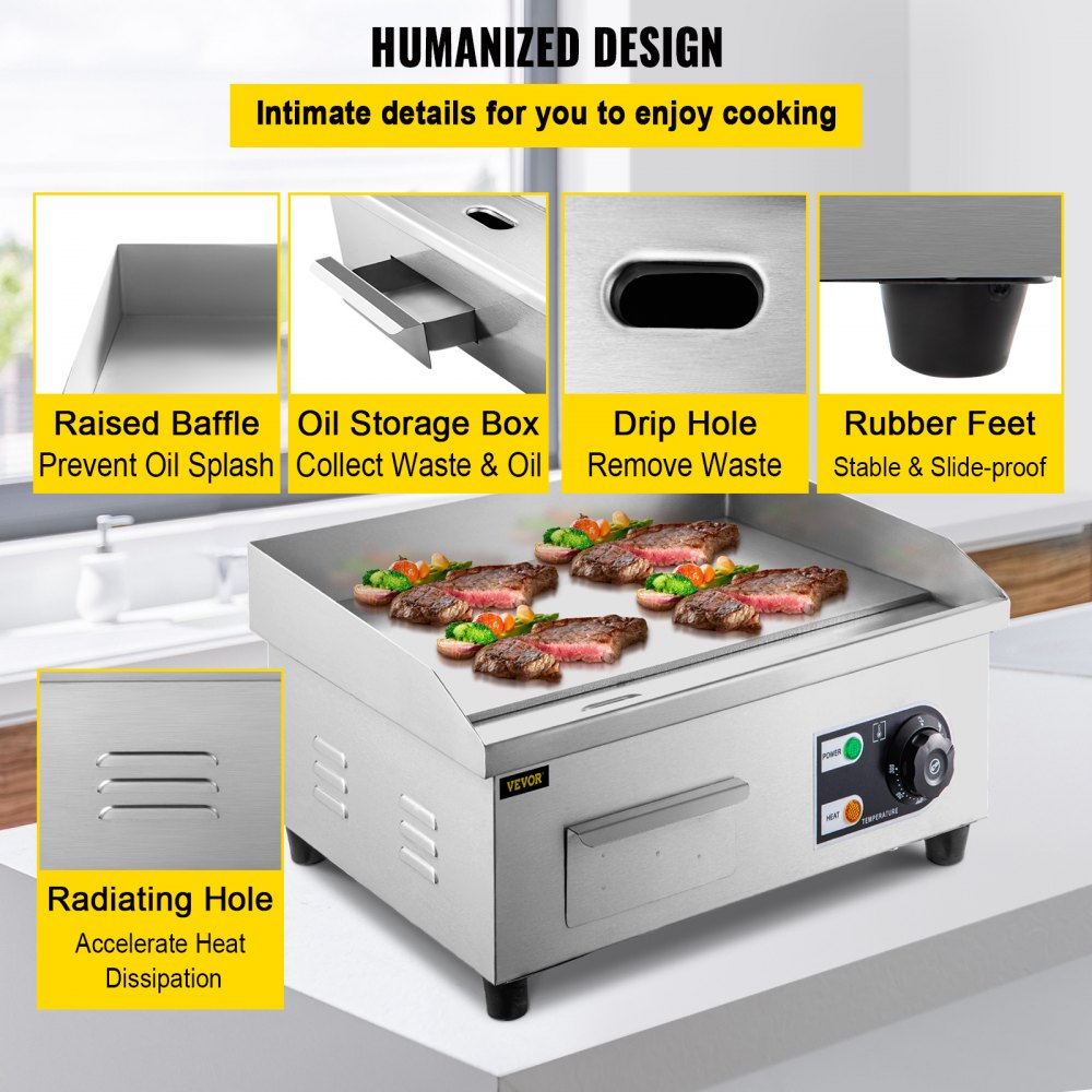 010179788823 - 14" Stainless Steel Electric Griddle for Home & Restaurant Use